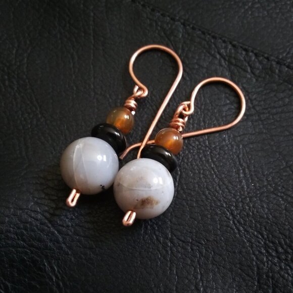 Semi-Precious Short Stack - Fall Dangle Earrings - Handmade Copper Earhooks - Picture 2 of 8